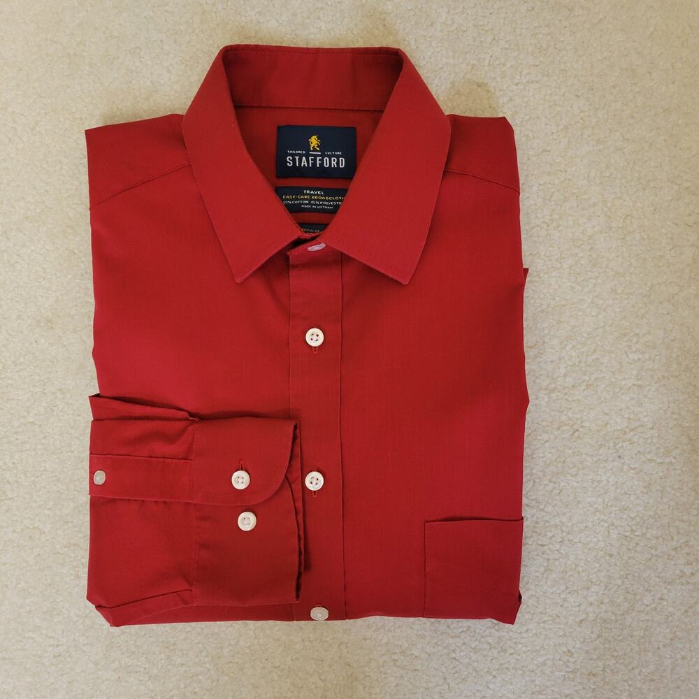 Stafford Tailored Culture Travel M 15-15.5 Dress Shirt Long Sleeve Regular Fit
